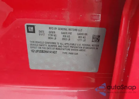 2017 Chevrolet Sonic Premier Auto from USA, damaged, VIN 1G1JF5SB2H4141437